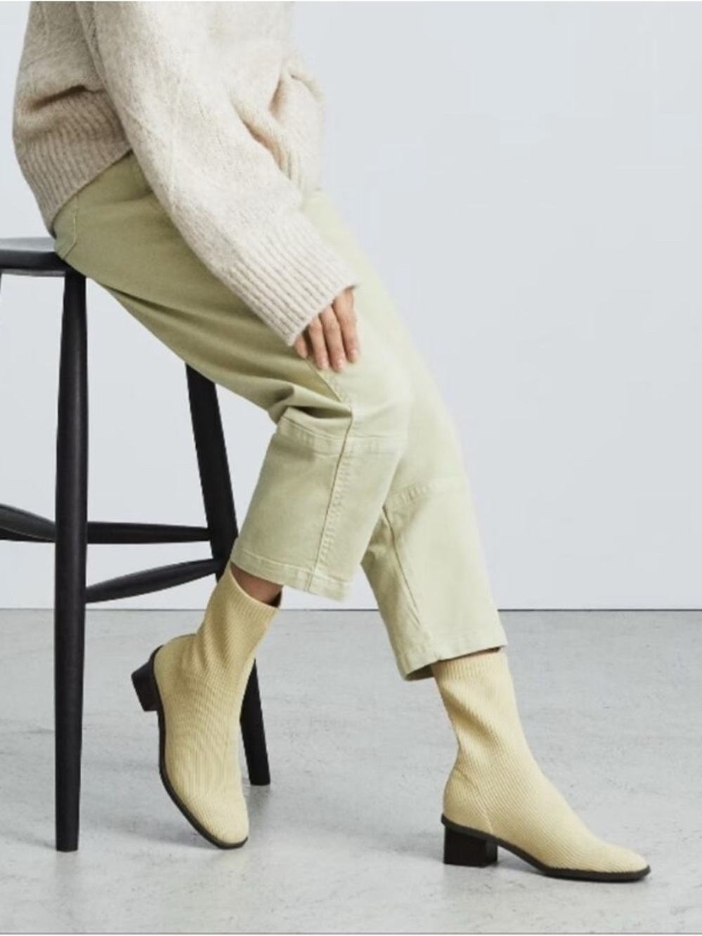 Everlane Size 7 ReKnit Pale Yellow Ribbed Square Toe The High Ankle Glove Boot